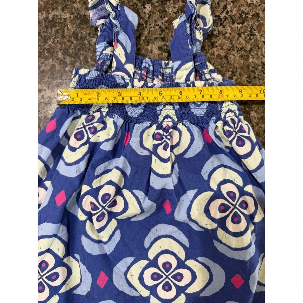 Gymboree Girls Blue Geometric Floral Smocked Ruffle Strap Sleeveless Boho Summer